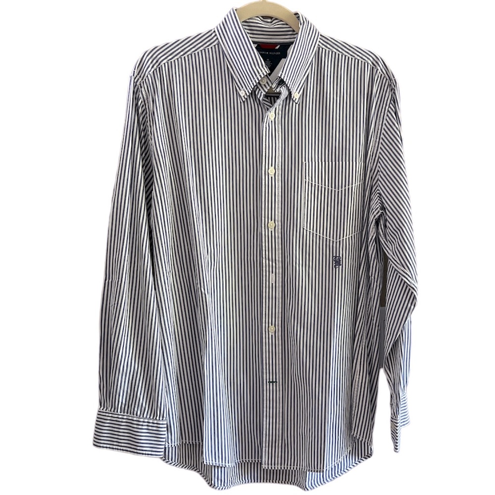 Tommy Hilfiger Men’s long sleeve button down shirt embroidered logo in f…